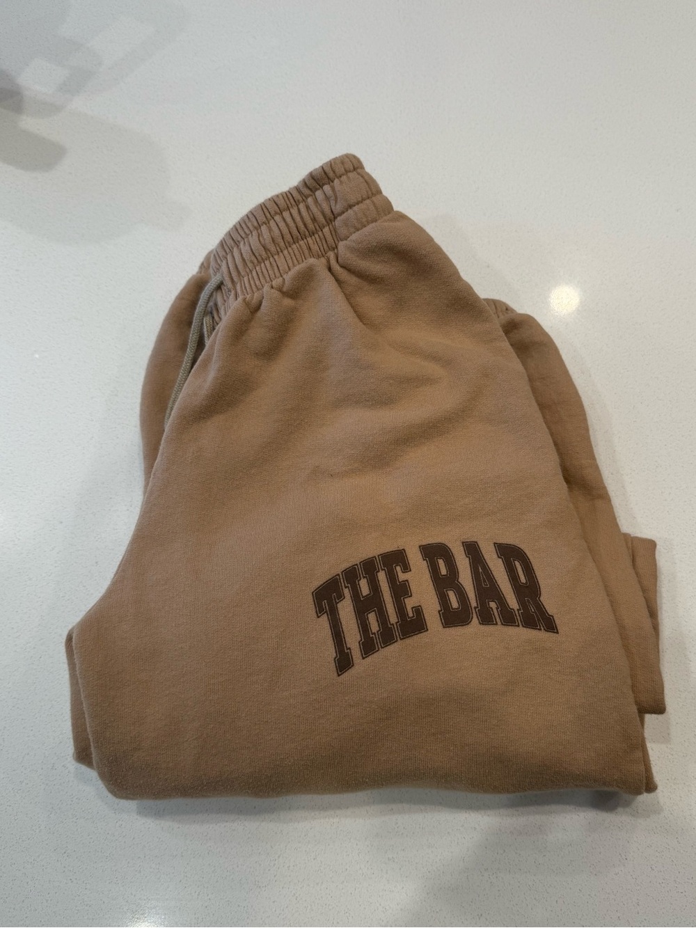 ‘THE BAR' Graphic Sweatpants- Tan, women’s XS
